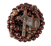 Nazareth Store Handmade Solid Wood Catholic Rosary Beads Dark Red & Olive Wood Mystery Beads Prayer Necklace with Antique Copper Miraculous Medal & Crucifix Spiritual Warrior Gift for Men