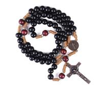 Nazareth Store Handmade Solid Wooden Catholic Rosary Beads Olive & Dark Red Wood Prayer Necklace with Antique Copper Medal & Crucifix Spiritual Warrior Gift for Men, 20.6", Wood, No Gemstone