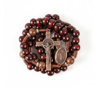 Nazareth Store Handmade Solid Wooden Catholic Rosary Beads Olive & Dark Red Wood Prayer Necklace with Antique Copper Medal & Crucifix Spiritual Warrior Gift for Men, 20.6", Wood, No Gemstone