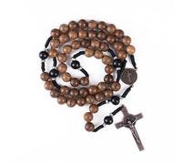 Nazareth Store Handmade Solid Wooden Catholic Rosary Beads Olive & Dark Red Wood Prayer Necklace with Antique Copper Medal & Crucifix Spiritual Warrior Gift for Men, 20.6", Wood, No Gemstone