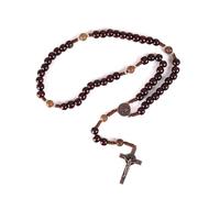Nazareth Store Handmade Solid Wooden Catholic Rosary Beads Olive & Dark Red Wood Prayer Necklace with Antique Copper Medal & Crucifix Spiritual Warrior Gift for Men, 20.6", Wood, No Gemstone