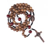 Nazareth Store Handmade Solid Wooden Catholic Rosary Beads Olive & Dark Red Wood Prayer Necklace with Antique Copper Medal & Crucifix Spiritual Warrior Gift for Men, 20.6", Wood, No Gemstone