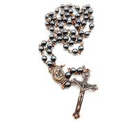 Nazareth Store Hematite Rosary Beads Black Stone Catholic Rosary Necklace with Jerusalem Holy Soil & Cross Antique Religious Rosaries Beads Collection, 18", Stone, No Gemstone