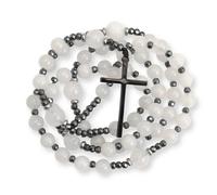 Nazareth Store Jasper Rosary Necklace - Catholic Handmade Rosary with Stone Beads, Hematite Spacers, and Black Alloy Cross - Durable Prayer Beads for Men and Women, Zinc, Hematite