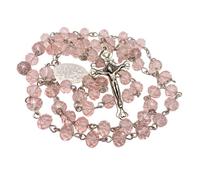 Nazareth Store Light Pink Crystal Beads Rosary Catholic Necklace Miraculous Medal & Crucifix