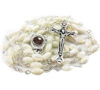 Nazareth Store Mother of Pearl Beads Rosary Natural Shell Beaded Necklace Holy Soil Medal & Cross Crucifix Bethlehem Handcrafted Chaplet