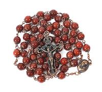 Nazareth Store Natural Stone Beads 8mm Rosary Necklace Antique Copper Design Holy Soil Medal & Cross in Velvet Bag - Catholic Rosaries Terra Santa Jerusalem Collection (Red Carnelian)