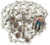 Nazareth Store Natural Stone Beads with Miraculous Epoxy Heart Metal Beads Rosary Necklace Gemstone Christian Gifts (Howlite)