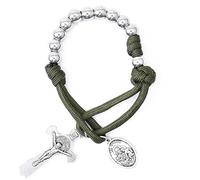 Nazareth Store Olive Military One Decade Paracord Rosary Silver Beads Pocket Car Rosary Pray For Us St. Joseph Medal & St. Benedict Cross