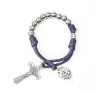 Nazareth Store Olive Military One Decade Paracord Rosary Silver Beads Pocket Car Rosary Pray For Us St. Joseph Medal & St. Benedict Cross (Blue Paracord Rosary)