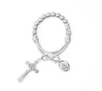 Nazareth Store Olive Military One Decade Paracord Rosary Silver Beads Pocket Car Rosary Pray For Us St. Joseph Medal & St. Benedict Cross (Grey Paracord)