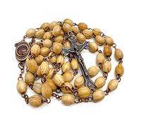 Nazareth Store Olive Wood Beads Rosary Bronze Chaplet Necklace Catholic Holy Mary Medal & Cross Crucifix