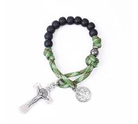 Nazareth Store One Decade Paracord Pocket Rosary - Miraculous Rosary - St Benedict - St Joseph Medal and Cross, 11.22 inches, Zinc, No Gemstone