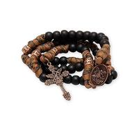 Nazareth Store Paracord Rosary Necklace 8mm Black Beads Antique Bronze Strong Rugged Corded Catholic Rosary with St.Michael Medal & Cross Crucifix (Brown Paracord Bronze St.Michael)