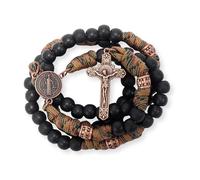 Nazareth Store Paracord Rosary Necklace 8mm Black Beads Antique Bronze Strong Rugged Corded Catholic Rosary with St.Michael Medal & Cross Crucifix (Brown Paracord Copper St.Benedict)