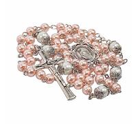 Nazareth Store Pearl Beads Rosary Necklace White Our Father Beaded Rosary Lourdes Medal & Cross Crucifix Spiritual Handmade Rosaries for Men and Women