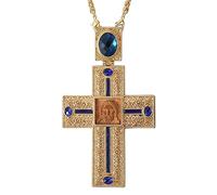 Nazareth Store Pectoral Cross Wooden Jesus Face Crucifix Pendant Icon Blue Crystallized Stones Elements Christian Priest Bishop Necklace 23" (Pectoral Cross with Wooden Jesus Face)