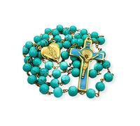 Nazareth Store Red Coral Beads Rosary Necklace Catholic Saint Benedict Chaplet Heart Locket Medal & Cross Religious Amulet for Women and Men - Velvet Bag (Blue)