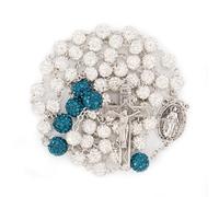 Nazareth Store Rhinestones Crystal Beads Rosary, Catholic Rosary Necklace with Silver Miraculous Medal INRI Crucifix, Multicolor Rosaries in a Gift Case, 22 ", Glass, No Gemstone