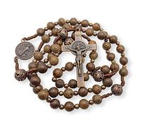nazareth Store Sacred St Benedict Wood beads Rosary Solid Wooden Beaded Necklace & Metal Glory Beads Catholic Cross Crucifix