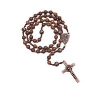 Nazareth Store Sacred Wood beads Rosary Solid Wooden Beaded Necklace & Metal Glory Beads Catholic Medal & Cross Crucifix, 20", Wood, No Gemstone