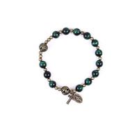 Nazareth Store Stone Beads Rosary Bracelet with Metal Separators and Catholic Medal - Durable and Elegant Wrist Jewelry, Flexible, Alloy Steel, no gemstone