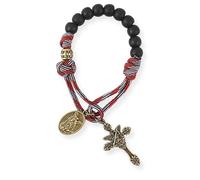 Nazareth Store Strong One Decade Paracord Rosary Black Beads Pocket Car Rosary St Michael Medal & Archangel Cross, 11.22 inches, Zinc Copper