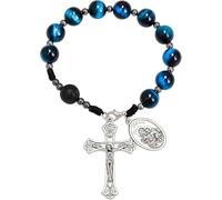 Nazareth Store Tiger Eye Beads One Decade Rosary Handmade Pocket Car Mirror with Saint Joseph Medal and Jesus Cross in Antique Silver Volcanic Stone Travel Friendly Rosary, One Size, Stone, No