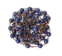 Nazareth Store Vintage Design Rosary Natural Lapis Lazuli Stone Beads 8mm Necklace Holy Soil Medal & Cross Crucifix Religious Rosaries Terra Santa Jerusalem Collection