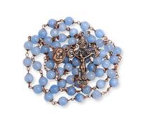 Nazareth Store Vintage Design Rosary Natural Stone Beads 8mm Necklace Holy Soil Medal & Cross Crucifix Religious Rosaries Terra Santa Jerusalem Collection (Aquamarine Gemstone)