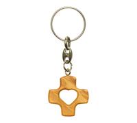NazarethFairTrade Handmade Heart Olive Wood Cross Keychain with Metal Chain from Nazareth, Gifts for Car Keys, Men, Women, Boys, Girls, Jesus Symbol, Baptism, Religious Christian Holy Land Jewelry