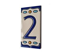 Nazari M-5 Spanish Hand-painted Ceramic 11 x 5.5 cm or 2.165 x 4.331 inch House Number Tiles & Accessories (Number 2 tile)