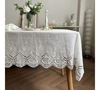 NAZARR Home Lace Tablecloths French White Lace Flower Embroidery Cotton Tablecloth for Wedding Party Decoration Table Cloth Luxurious Table Cover (Color : Lace tablecloth, Size : 130x130cm)