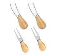 Nazeauf Mini Butter Knife - 4pcs Stainless Steel Butter Knife & Fork Set, Cheese & Butter Spreader, Easy Spread with Wooden Handle