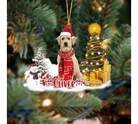 NAZENTI Personalized Yellow Labrador Retriever with Pine Tree Ornament - Custom Dog Christmas Ornament for Pet Lover, Flat 2D Printed Acrylic Hanging, Gifts for Dog Lover, Christmas Decoration