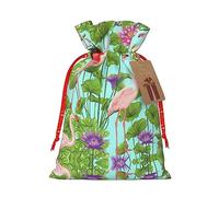 Nazhpo Flamingo Love Flowers Print Christmas Gift Bags, Drawstring Gift Wrap Bags Candy Storage Bag Reusable Party