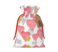Nazhpo Gold Reds Heart Print Christmas Gift Bags, Drawstring Gift Wrap Bags Candy Storage Bag Reusable Party