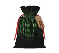 Nazhpo Green Number Binary Print Christmas Gift Bags, Drawstring Gift Wrap Bags Candy Storage Bag Reusable Party, Medium, Black