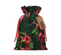 Nazhpo Hummingbirds Red Flowers Hibiscus Print Christmas Gift Bags, Drawstring Gift Wrap Bags Candy Storage Bag Reusable Party, Small, Black