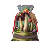Nazhpo Japanese Painting Mushroom Print Christmas Gift Bags, Drawstring Gift Wrap Bags Candy Storage Bag Reusable Party, Medium, Black
