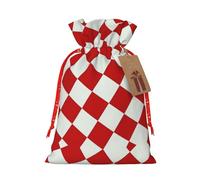 Nazhpo Lattice Grid Red Romance Print Christmas Gift Bags, Drawstring Gift Wrap Bags Candy Storage Bag Reusable Party