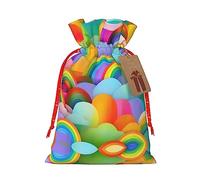 Nazhpo Rainbow Hearts Pattern Print Christmas Gift Bags, Drawstring Gift Wrap Bags Candy Storage Bag Reusable Party