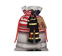 Nazhpo Red Stripe Firefighter Usa Flag Print Christmas Gift Bags, Drawstring Gift Wrap Bags Candy Storage Bag Reusable Party