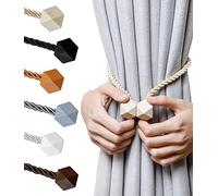 NazTur Magnetic Curtain Tiebacks- Upgrade 2022 with a Thicker Twist Rope and Strong Magnet Tieback Window Treatment Holdbacks Draperies Holders Decorative Drape Handmade Curtain Tie Back (Beige, 2)