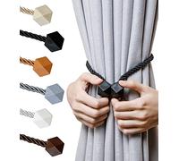 NazTur Magnetic Curtain Tiebacks- Upgrade 2022 with a Thicker Twist Rope and Strong Magnet Tieback Window Treatment Holdbacks Draperies Holders Decorative Drape Handmade Curtain Tie Back (Black, 4)