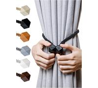 NazTur Magnetic Curtain Tiebacks- Upgrade 2022 with a Thicker Twist Rope and Strong Magnet Tieback Window Treatment Holdbacks Draperies Holders Decorative Drape Handmade Curtain Tie Back (Black, 2)