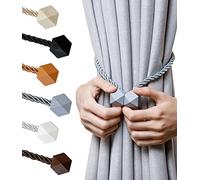 NazTur Magnetic Curtain Tiebacks- Upgrade 2022 with a Thicker Twist Rope and Strong Magnet Tieback Window Treatment Holdbacks Draperies Holders Decorative Drape Handmade Curtain Tie Back (Grey, 4)