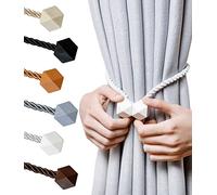 NazTur Magnetic Curtain Tiebacks- Upgrade 2022 with a Thicker Twist Rope and Strong Magnet Tieback Window Treatment Holdbacks Draperies Holders Decorative Drape Handmade Curtain Tie Back (White, 2)