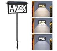 Nazuwke Solar Address Sign, House Numbers for Outside Light Up, 3 Colors Waterproof LED Illuminated Numbers With Stake, Wall Mounted/In Ground Plaque for House