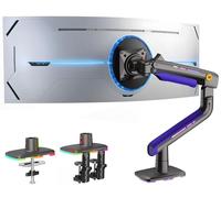NB Ergonomic RGB Monitor Arm for 32 to 60 inch Ultrawide Curved Computer Screen, Heavy Duty Monitor Stand 49 inch Screens Max Load 20 kg, C-clamp & Grommet Installation VESA 75/100 mm (Purple)